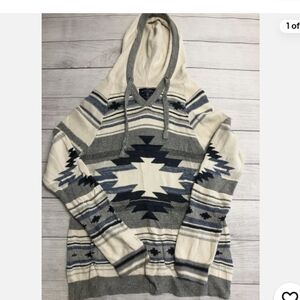 American Eagle Baha hoodie Sweater Blue White Southeast Pattern-M